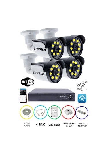 Snrelk Hama Güvenlik Kamerası 4'lü 5mp Lens Warm Ledli Gece Renkli Ahd 320 Gb Su Geçirmez