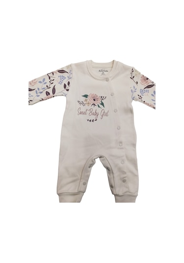 Çicek Desenli Çıtçıtlı Ayaksız Patiksiz Tulum Krem