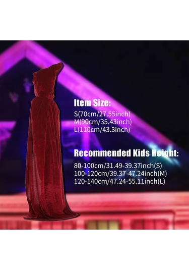 Hangfox Çocuklar İçin L 110cm Bordo Yumuşak Kadife Şapkalı Palto - Halloween Kostümü, Cosplay Partisi, Rol Oynama Aleti Unisex