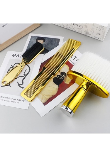 Berber Kesme Alet Takımı Süpürme Kırık Saç Boyun Fırçası Kesme Kesme Tarağı Altın Berber Fırça Ve Tarak Seti Erkekler İçin Kuaför