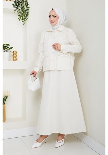 Körük Cepli Gömlek Etek İkili Takım 1551 - Ekru Ekru
