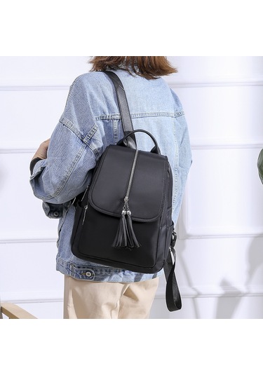 Mufunye Kadınlar İçin Sırt Çantası Yeni Kore Tarzı Moda Oxford Kumaş Seyahat Sırt Çantası Püsküllü Kontrast Renk Büyük Kapasiteli Kadın Çantası Siyah Çok Renkli