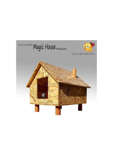 Kedi Kulübesi Magic House Medium Vernikli Ahşap Kedi Evi 38 x 30 x 37 CM