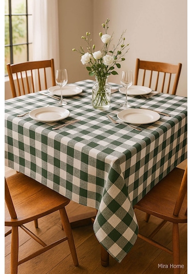 Mira Home Kareli Masa Örtüsü Sofra Bezi 160x160 Cm Happytime Yeşil