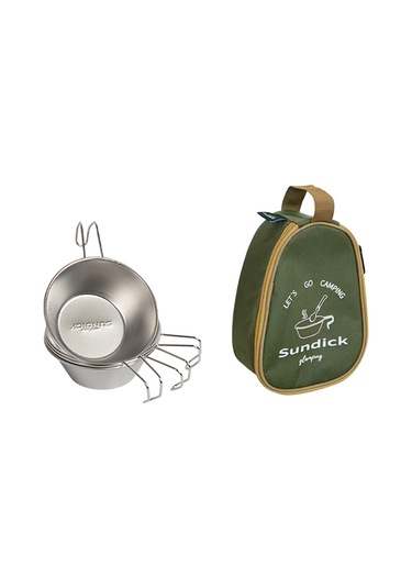 Konesam 4 Adet 310ml Paslanmaz Çelik Kayak Kasesi + 1 Adet Depolama Çantası - Koyu Yeşil Gri