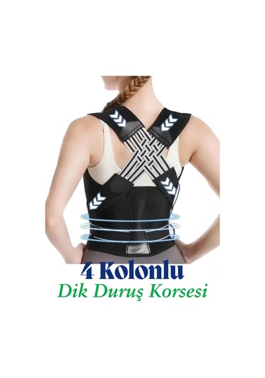 Kadın Ayarlanabilir Dik Duruş Korsesi Duruş Düzeltici Korse Siyah