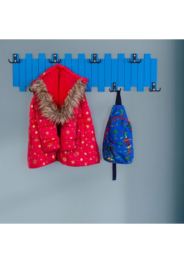 Mavi Ahşap Duvar Ve Kapı Askısı Elbise Askılık Çit Modeli 8 Askıl Mavi