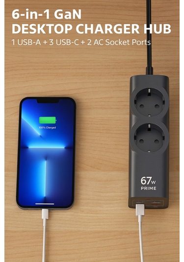 Priz + 45w Süper Hızlı - 67w Turbo Hızlı Priz Çoklayıcı Uzatma Kablosu 1.5 Metre 1,5 m