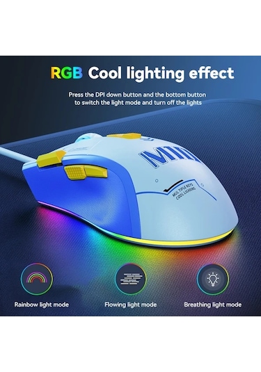 Besthome1 Siyah Normal E-spor Kablolu Oyun Mouse 7200 Dpı Rgb Aydınlatma 6 Buton İnsan Mühendisliği Besthome1