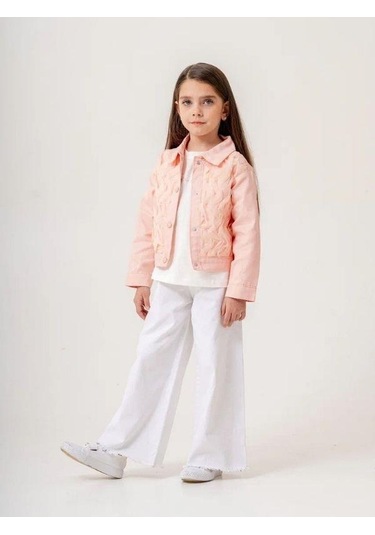Kız Çocuk İkili T-shirt Ceket Takım-15514 Somon