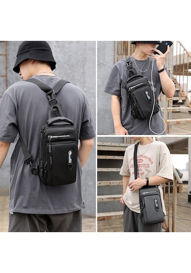 Haoshuai 1100-17 Usb Şarj Portlu Erkek Crossbody Göğüs Çantası 001