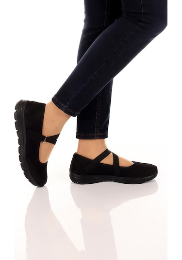 Nstil Kadın Babet Kolay Giyilebilir Hava Alabilen Hafif Rahat Taban Esnek Günlük Spor Ayakkabı 048 Siyah