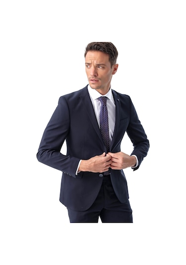 Morven Erkek Lacivert Basic Düz Slim Fit Dar Kesim Çift Yırtmaç - 498888121 Lacivert