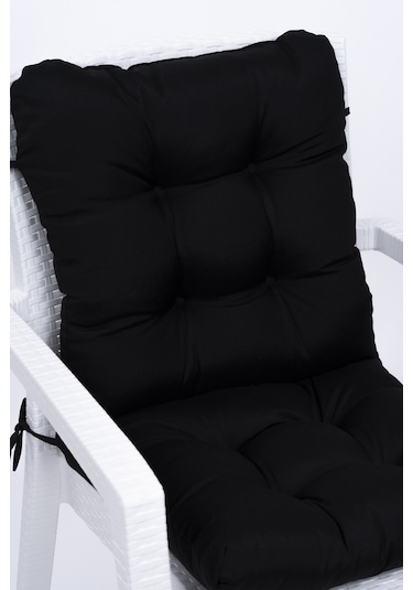 Altınpamuk Neva Pofidik Özel Dikişli Bağcıklı Arkalıklı Sandalye Minderi 44x88 CM Siyah