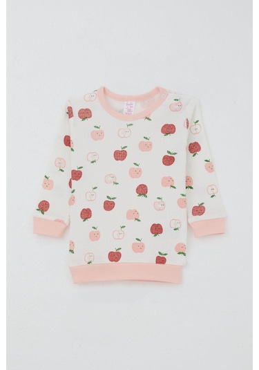 Breeze Kız Bebek Pijama Takımı Omuzdan Patlı Sevimli Minik Elma Desenli 4 Ay-1 Yaş, Ekru Ekru