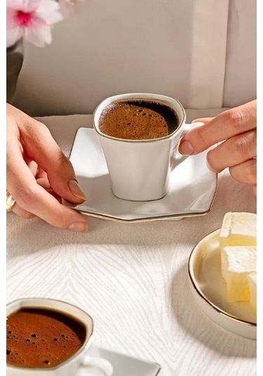 Nehir Menekşe 12 Parça 6 Kişilik Porselen Kahve Fincan Takımı Beyaz