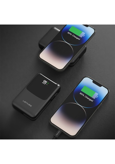 Lenyes Pw223d 22.5w 20.000mah Dijital Göstergeli Kablosuz Type-c&lightning Kablolu Powerbank Siyah