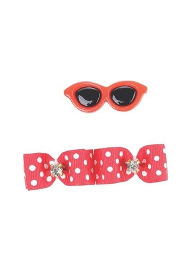 M-pets Glam Gözlük Ve Fiyonklu Kedi Ve Köpekler İçin Aksesuar Toka Kırmızı Mavi