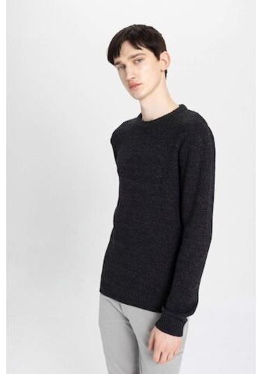 Defacto Standart Fit Normal Kesim Bisiklet Yaka Dokulu Basic Düz Triko Kazak R1175AZ24WNAR4 Antrasit