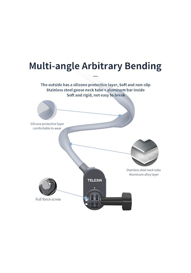 Telesın Te-hnb-001 Aksiyon Kamerası Boyun Montajlı Manyetik Montaj Gopro Hero 9/10/11/8/7 Insta360 Go 2