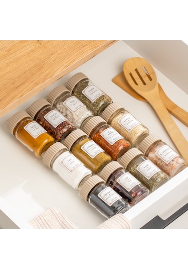 Porsima 1082 12 Li Döner Kapaklı Cam Baharatlık Seti Cappuccino