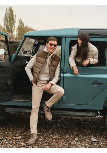 Kip Vizon Regular Fit Dik Yaka Casual Dokuma Spor Yelek Vizon