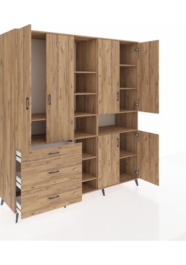 Kronos Dolap 13 Raflı 3 Çekmeceli 6 Kapaklı 220x59x243 Çam-çam/çam Atlas Çam/atlas Çam