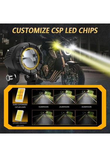 30w 3000lm 6000k Motosiklet Çift Lensli Led Spot Işığı, Kontrol Kablosu Seti İle Siyah