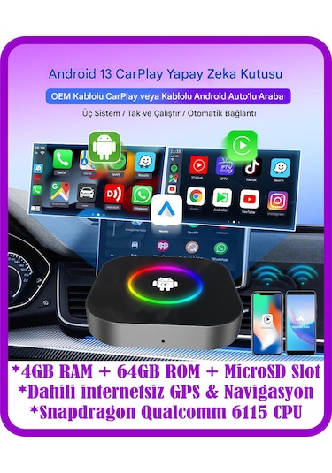 Carlinkit Tbox S2 4+64g Android 13.0 Carplay Youtube Video Oynat