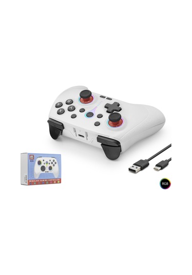 Bluetooth Gamepad Pc Apple Uyumlu iOS Android Switch Ps3 Ps4 Rgb - Beyaz Nd505w