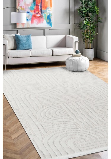 Volora Halı Koleksiyonu Yumuşak Dokulu, Modern İnce Form, Tozumaz Ve Kolay Temizlenebilir Krem - Beyaz