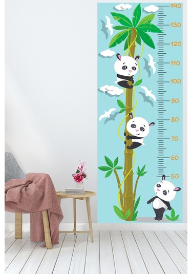 Sevimli Pandalar Ve Kuşlar Boy Ölçer Sticker Boy Ölçüm Cetveli