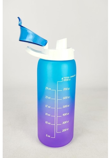 Digithome 1 L Çift Renk Ölçü Baskılı Motivasyon Sağlıklı Plastik Su Şişesi Mavi 161546-160 C1-1-139