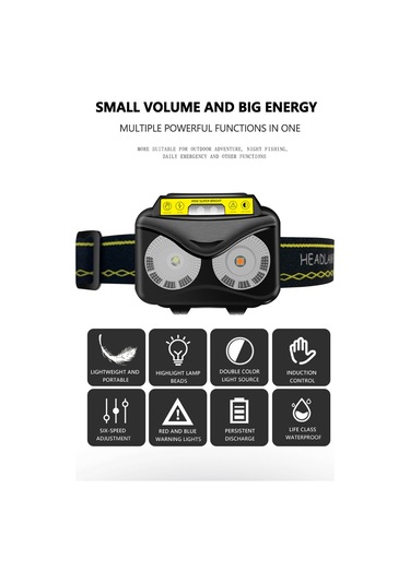 Led Ni Far Xpg+cob Sarı Işık Güçlü Usb Şarj Edilebilir Sensörlü Far Siyah