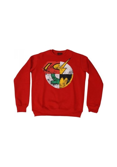 Dc Super Heroes Logo Sweatshirt Kırmızı Çok Renkli