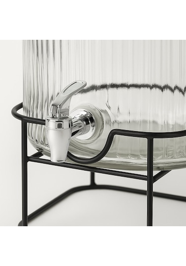 Qerhome Cam Şerbetlik 3,75 Litre, Musluklu, Bambu Kapaklı, Metal Standlı