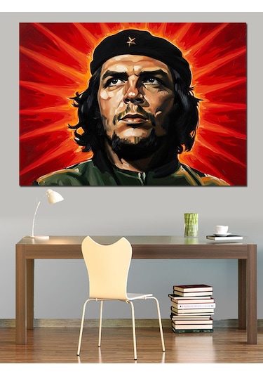 Kırmızı Arka Planda Karizmatik Che Guevara Dekoratif Kanvas - Mdf Ahşap Tablo