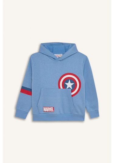Defacto Erkek Çocuk Marvel Avengers Regular Fit Kapüşonlu Kalın Sweatshirt Kumaşı Sweatshirt D4717a8nsbe756 Mavi