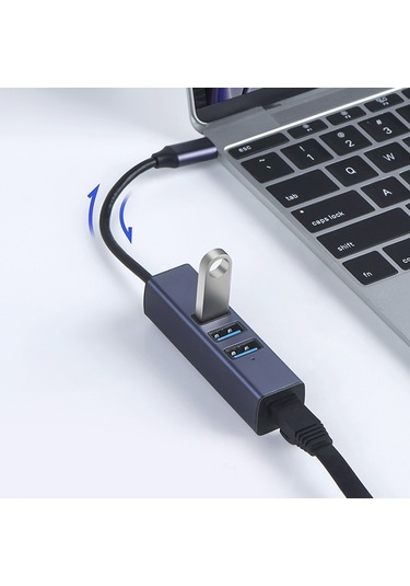 Fosenze 4-in-1 Usb C Hub: Gigabit Ethernet 1000/100mbps + 3 Usb 3.0 Port, 5gbps Veri Transferi, Alüminyum Kasa, Macbook/chromebook Uyumlu 809c