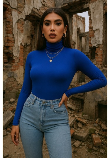 Kadın Uzun Kollu Balıkçı Yaka Viskon Bluz Antrasit Melanj