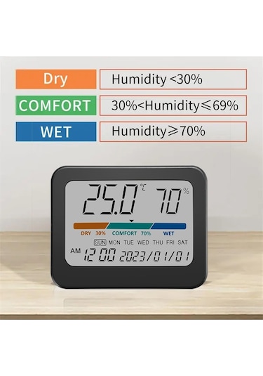 Sones İç Mekan Sıcaklık Ve Nem Monitörü Termometre Higrometre Sürekli Takvimli