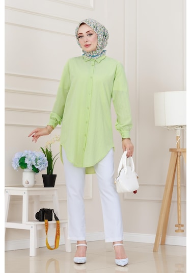 Sevitli Göğüsü Taş Detaylı Oversize Tunik-sarı-5230 Sarı