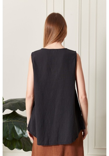 Keten Şık Farklı Tarz Nevin Bluz - Modern Ve Zarif Tasarım Siyah