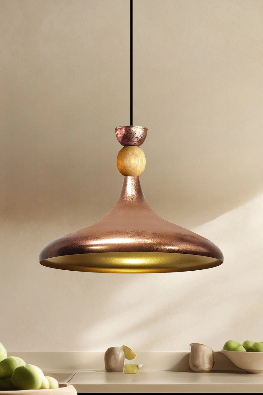 Patina Ahşap Şapka Tekli Avize Sarkıt Salon Mutfak Cafe Butik Lamba Aydınlatma Avizeler Patina