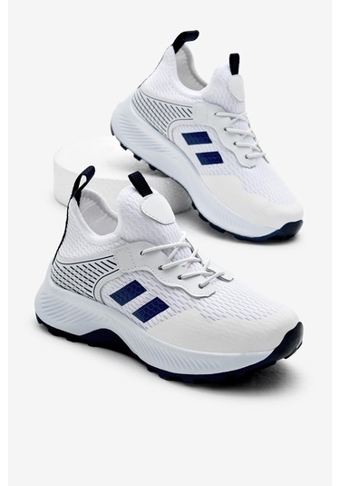 Rahat Kalıp Nefes Alabilen Kumaş Bağcıklı Çocuk Unisex Beyaz Mavi Spor Ayakkabı Tbtmkd015 Beyaz Mavi