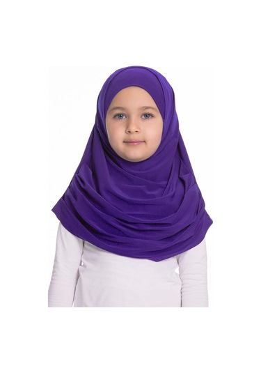Mor Pratik Hazır Geçmeli Çocuk Tesettür Bone Sandy Kumaş Kendinde Mor
