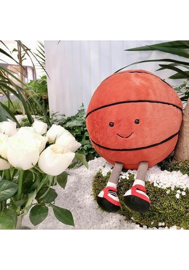 Yaozixa Basketbol Desenli Yumuşak Peluş Yastık - 20cm Çaplı, 100% Poliester Dolgulu, El Yıkamalı Oyuncak Kumaşı Basketbol