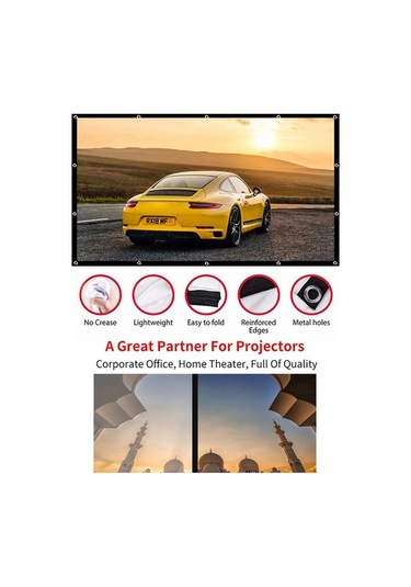 150 İnç Taşınabilir Projeksiyon Perdesi, 16:9 Oran, Katlanabilir Esnek Kumaş