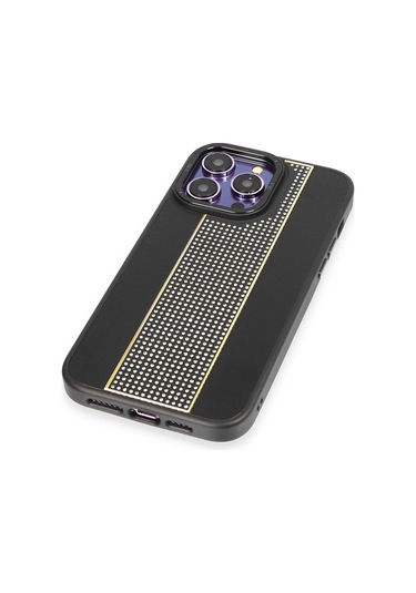 İphone 14 Pro Kılıf Hbc-160 Almera Taşlı Kapak - Siyah