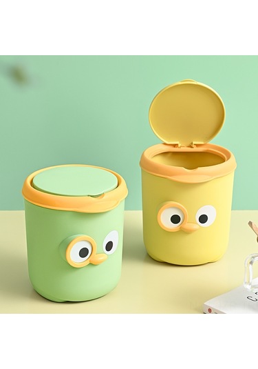 Geeroyoo Masaüstü Kâğıt Çöpçü Sepet: Mini Kapaklı, Kartoon Göz Desenli, Ev Ofis Odası İçin, Yenilikçi Saklama, Sarı Renkli, Dayanıklı Malzeme